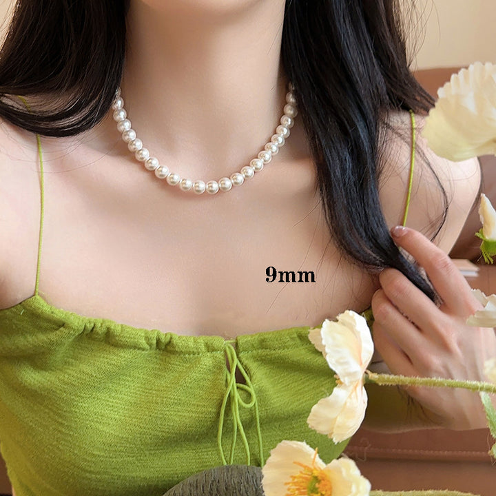 Pearl necklace with silver clasp, pearls 4–12 mm