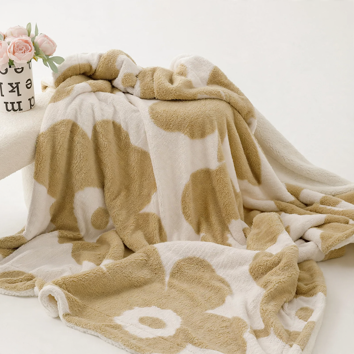 Double-layer coral fleece blanket with floral pattern, 100×150–200×230 cm