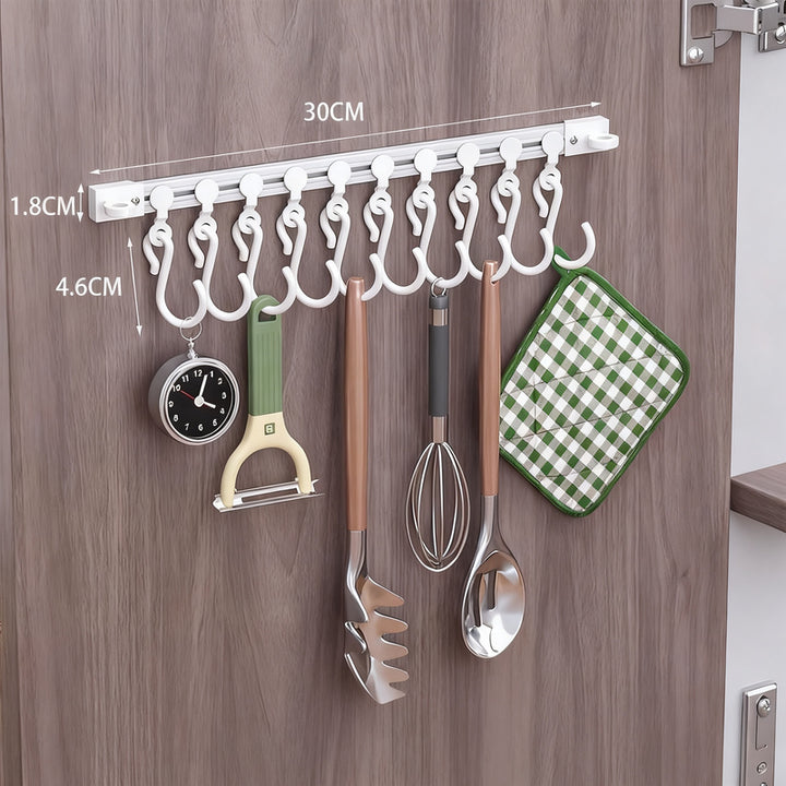 Track system with hooks for cabinet doors