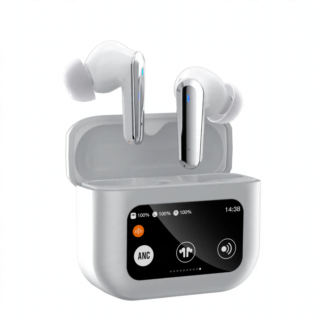 Bluetooth headphones with LCD display and noise cancellation