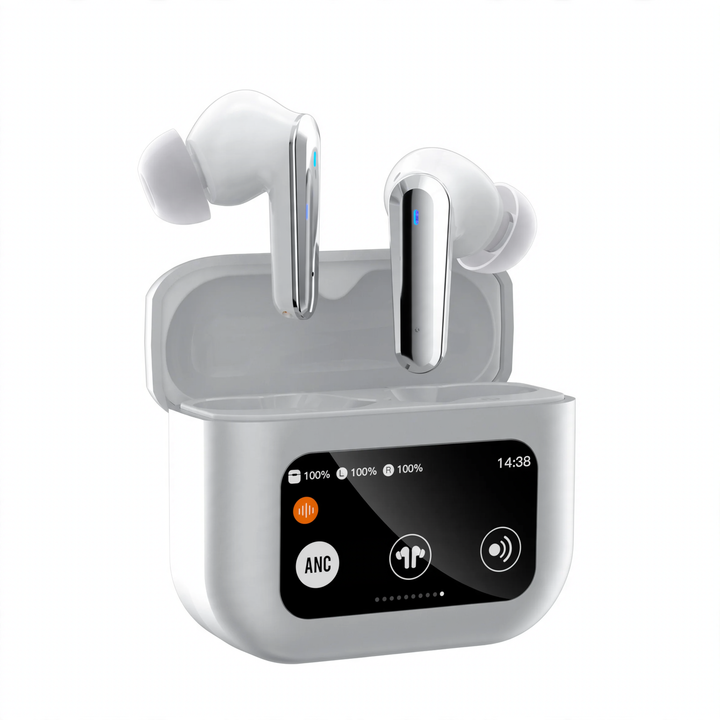 Bluetooth headphones with LCD display and noise cancellation