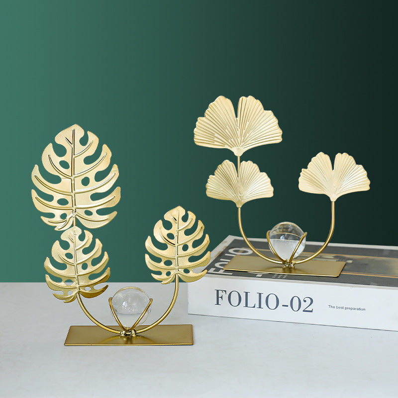Metal leaf decor with crystal ball, European style