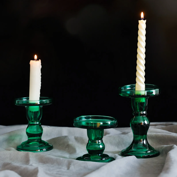 Glass candle holder, column shape, various colors