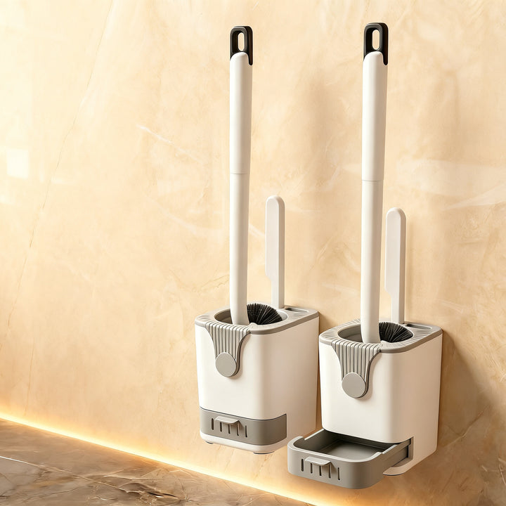 Toilet brush with holder, wall mountable