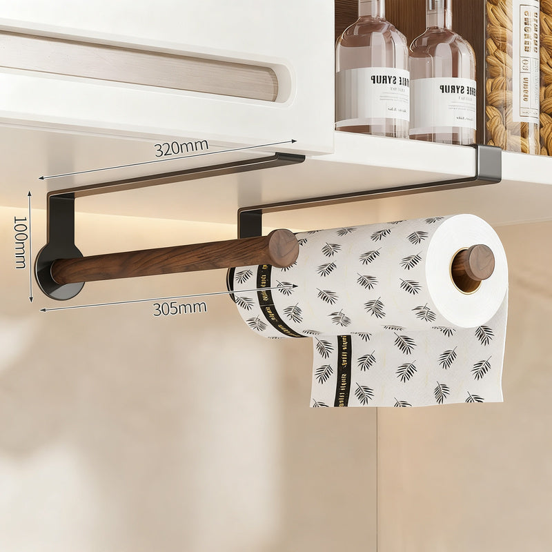 Kitchen roll holder with aluminum and walnut wood