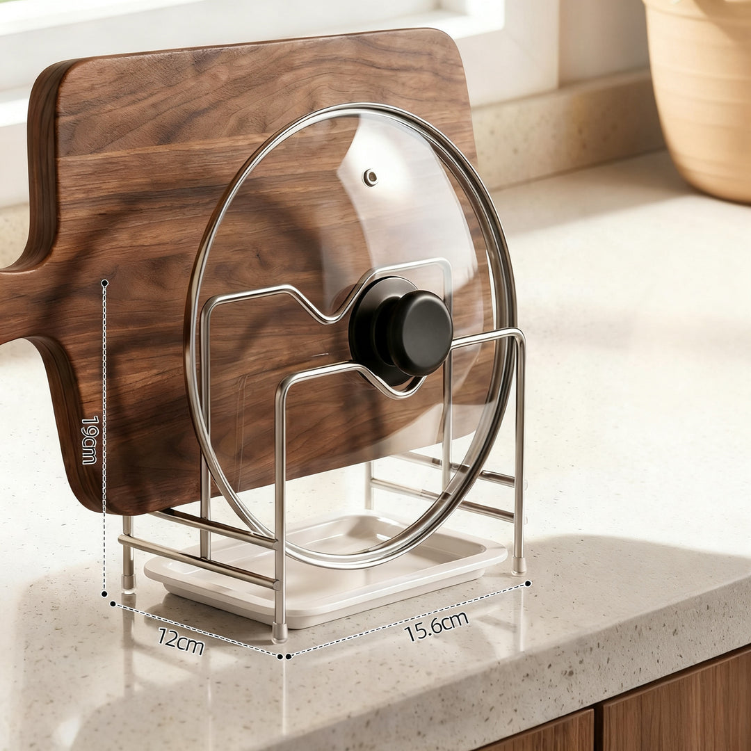 Stainless steel kitchen shelf for knives, boards, and lids