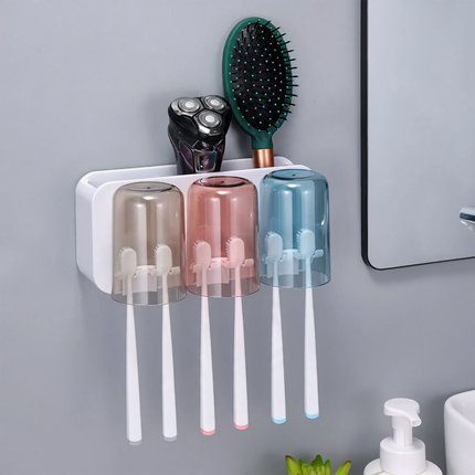 Toothbrush organizer, wall mountable, no drilling