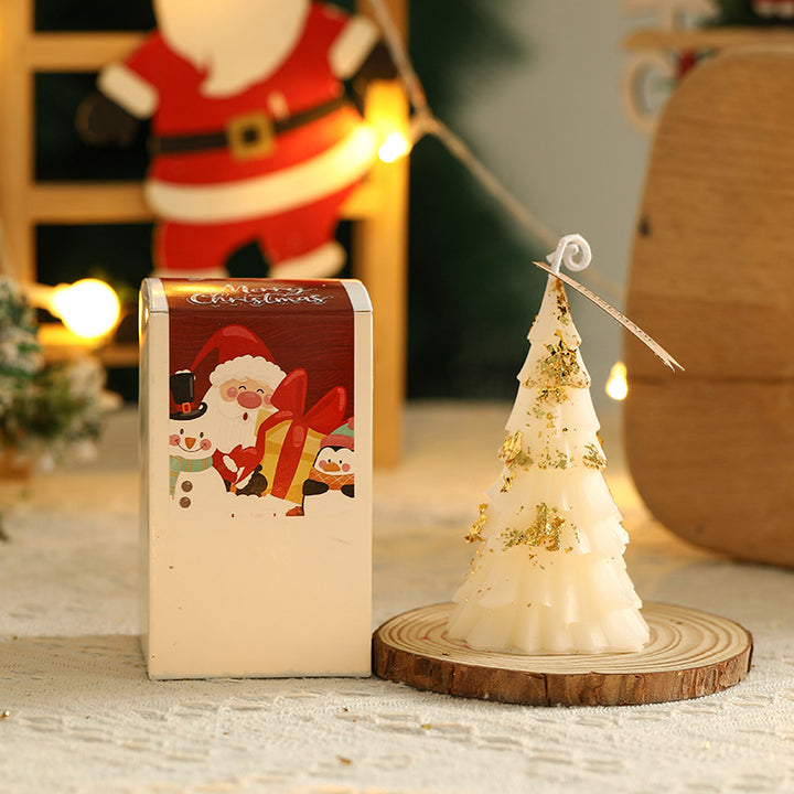 Scented candle Christmas tree made of soy wax with gold leaf