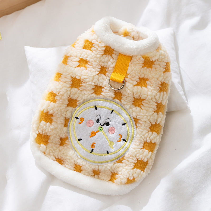 Fleece pullover with clock motif for cats and small dogs