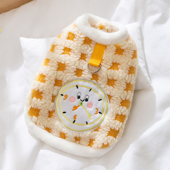 Fleece pullover with clock motif for cats and small dogs