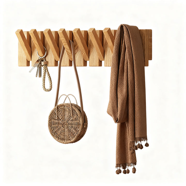 Wood Wall Rack Piano Keys Design, 4–12 Hooks