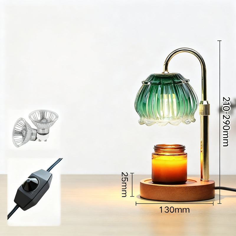 Wax melting lamp with wooden base