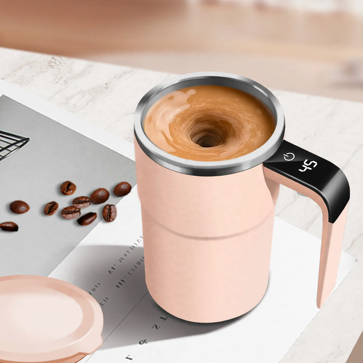 Electric stirring mixer cup, stainless steel, with lid