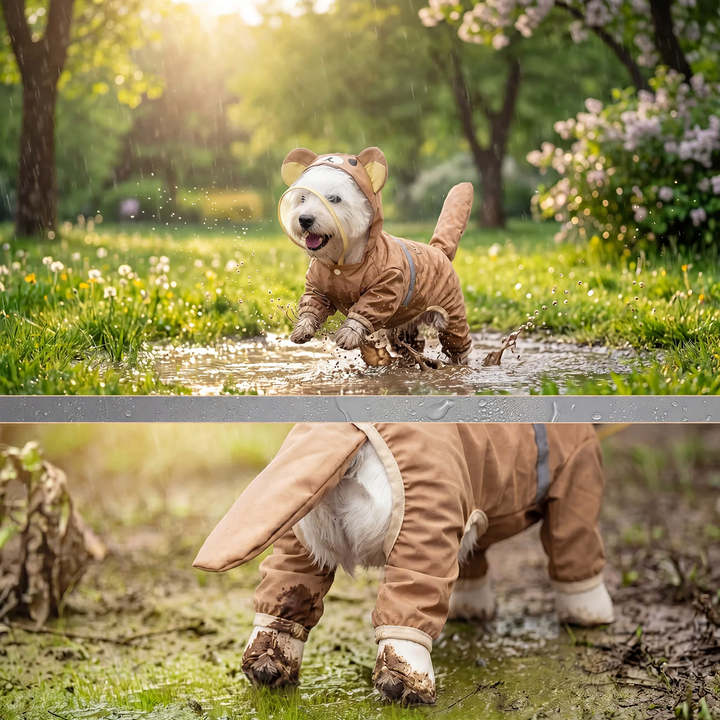 Dog rain jacket with bear motif, four-legged