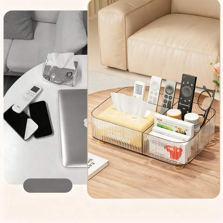 Table storage with compartments, transparent