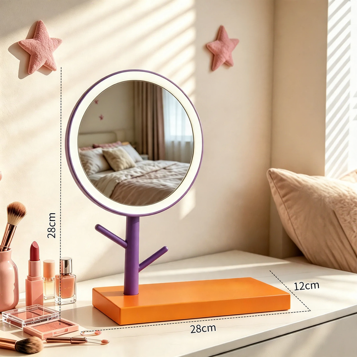 LED cosmetic mirror with phone holder