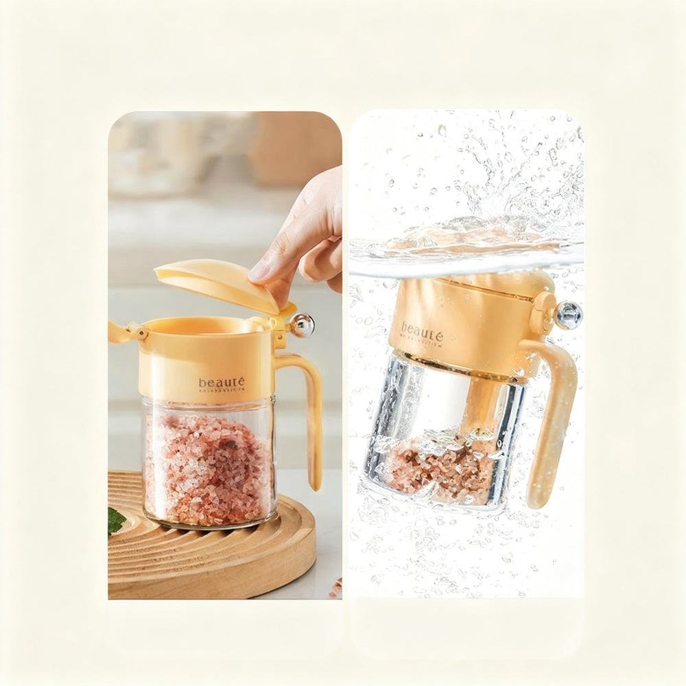 Spice jar with press lid, airtight sealed