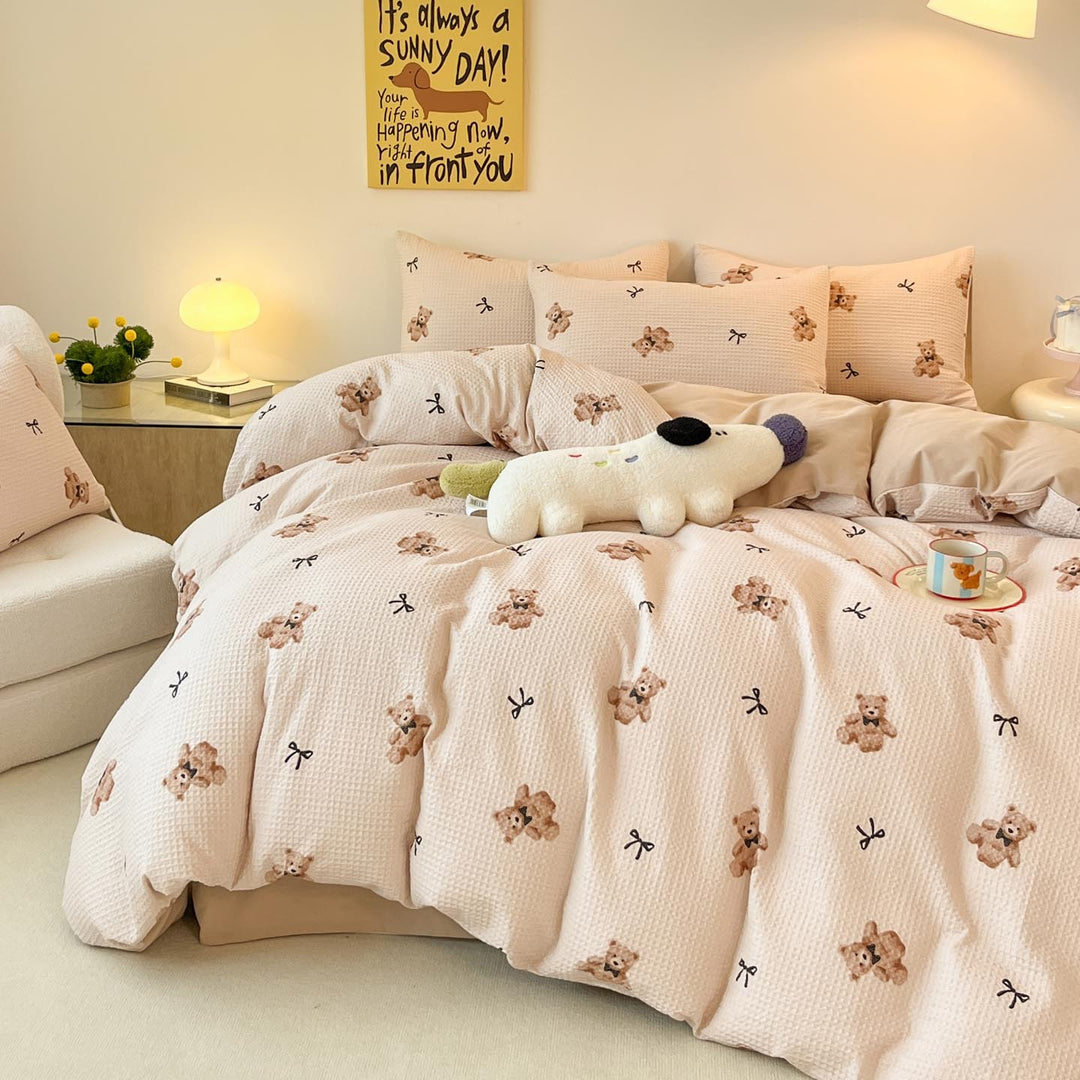 Cotton bedding set with waffle pattern, 100% cotton