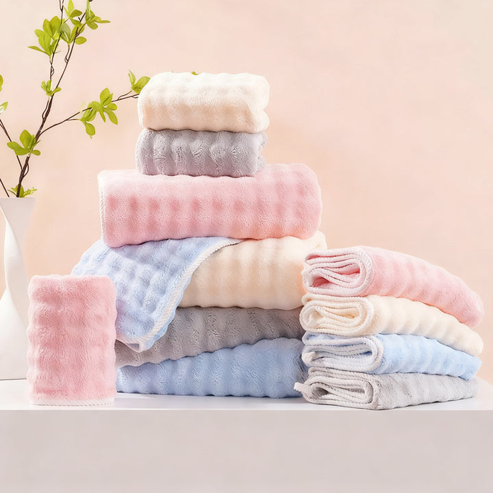 Bath towel and hand towel made of coral fleece