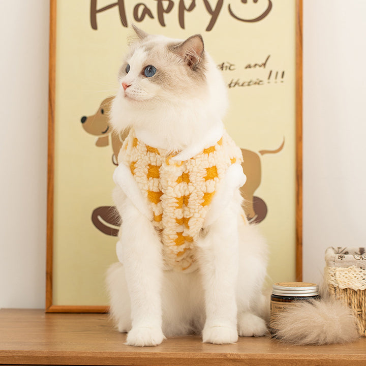 Cat fleece pullover with clock motif, multiple sizes