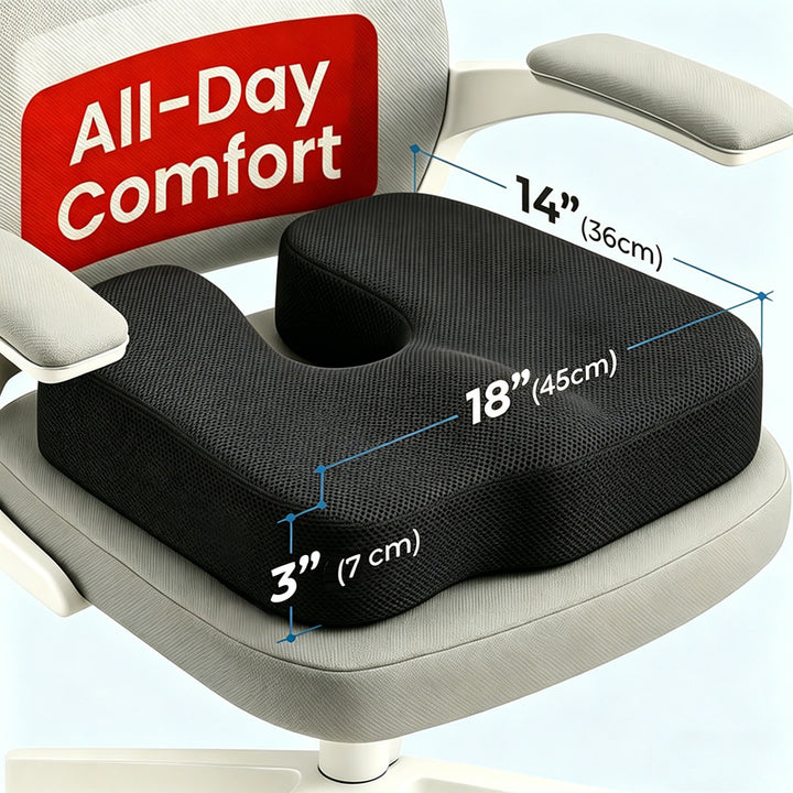 Seat cushion with memory foam and gel, breathable