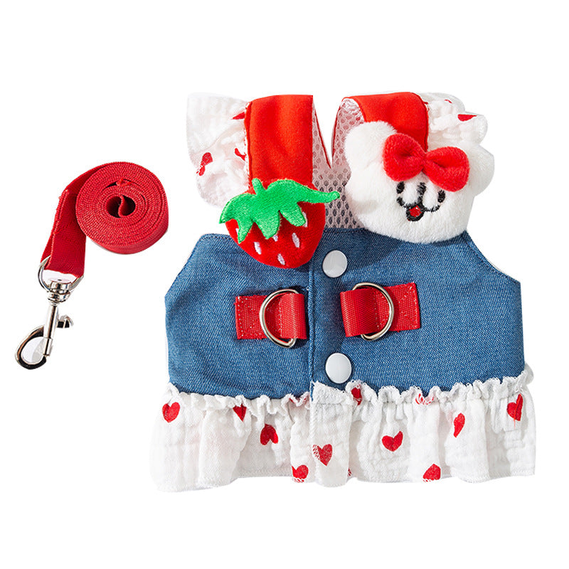 Dog dress with leash, polyester, summer