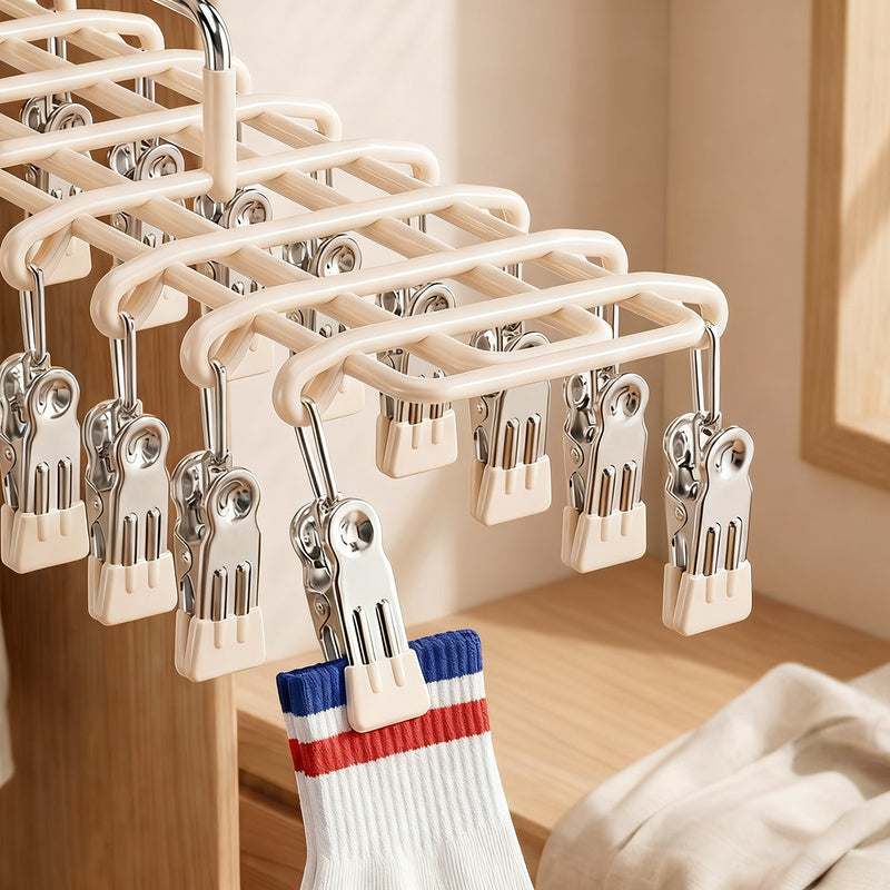 Stainless steel laundry rack with multiple clips