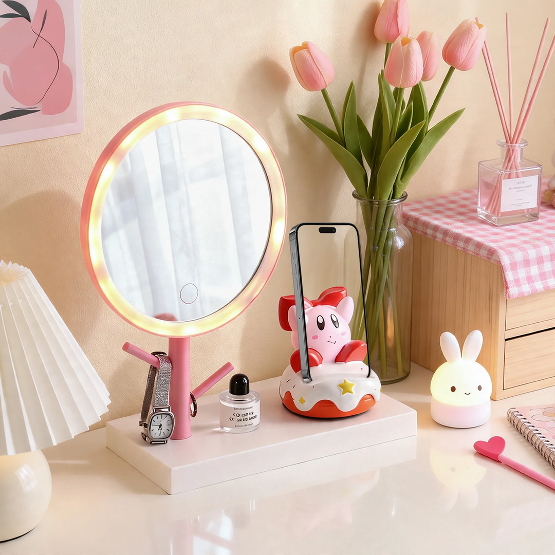 LED makeup mirror with smartphone holder