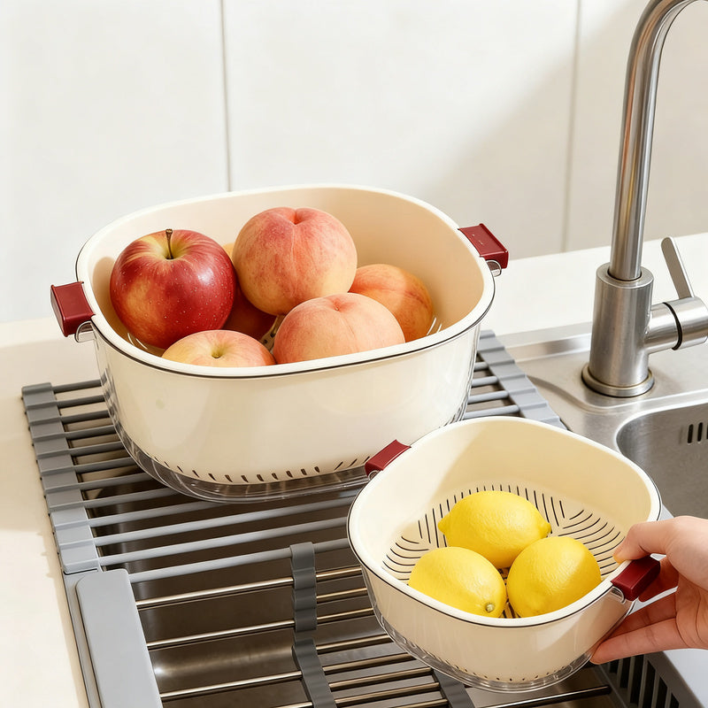 Double-layer vegetable sieve made of PET plastic