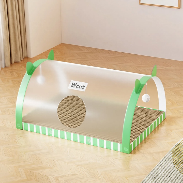 Scratching board and tunnel made of cardboard for cats