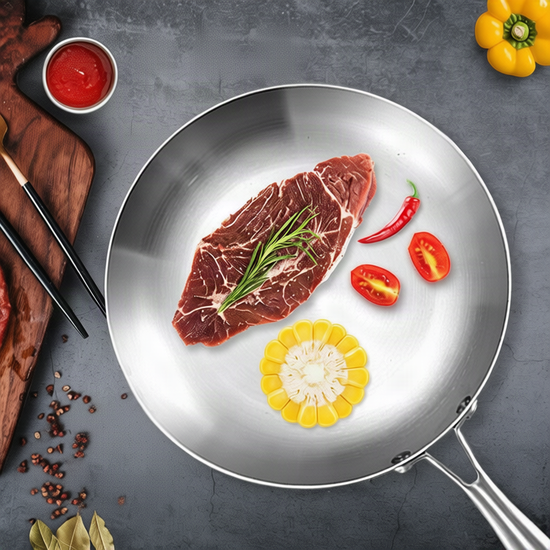 Frying pan stainless steel with glass lid, 3-layer