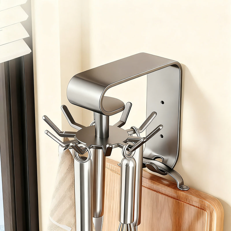 Rotatable kitchen wall hook with 10 hooks