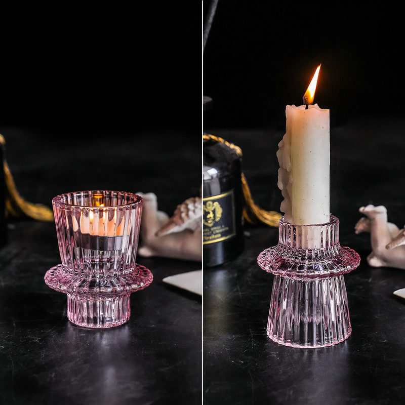 Crystal Glass Candle Holder in Green