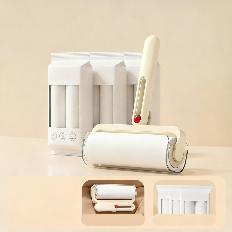 Lint roller with replacement rolls, foldable
