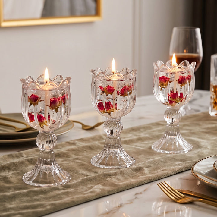 Glass Candle Holder Tulip Design, Nordic Style