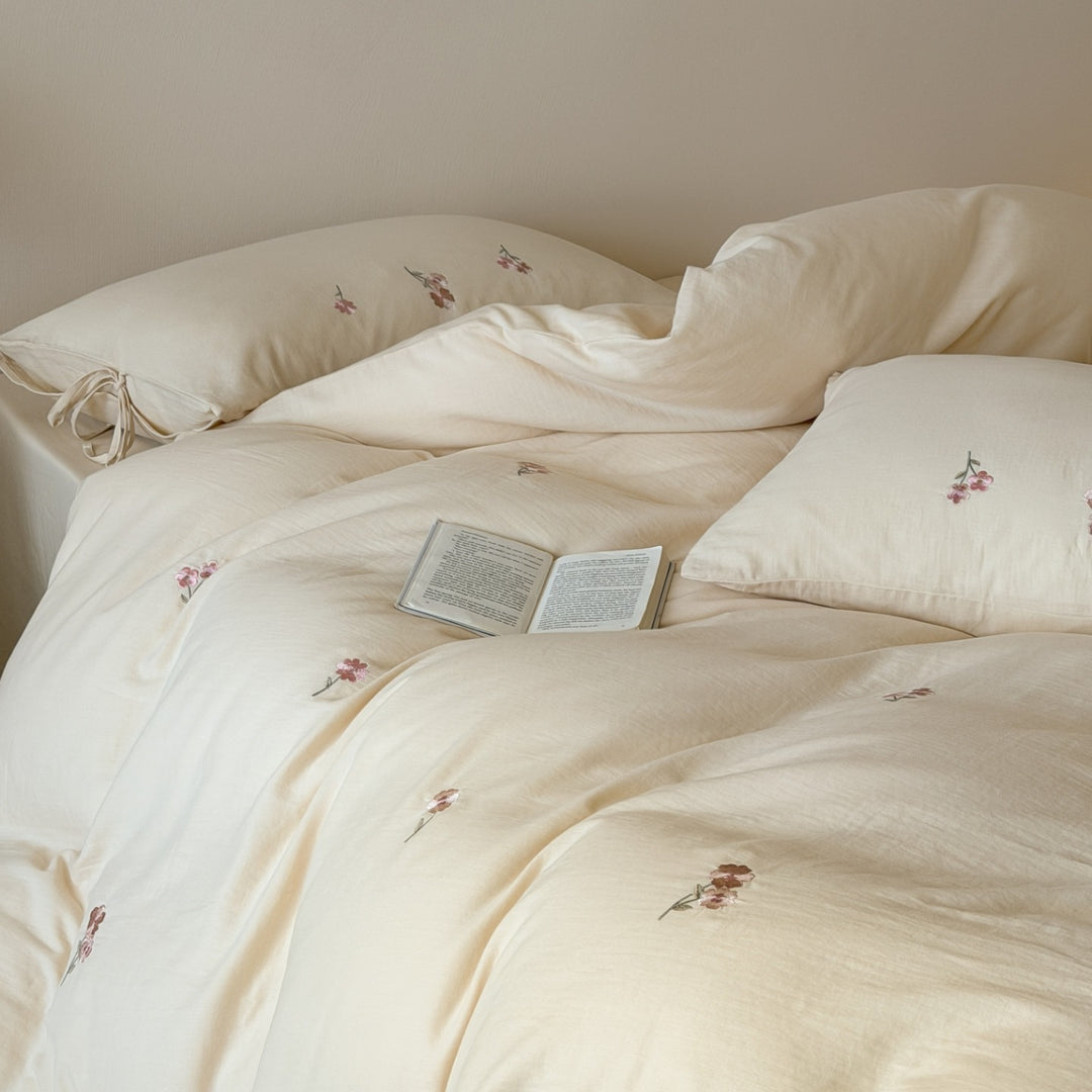 Cotton bed linen, double gauze, embroidered, spring