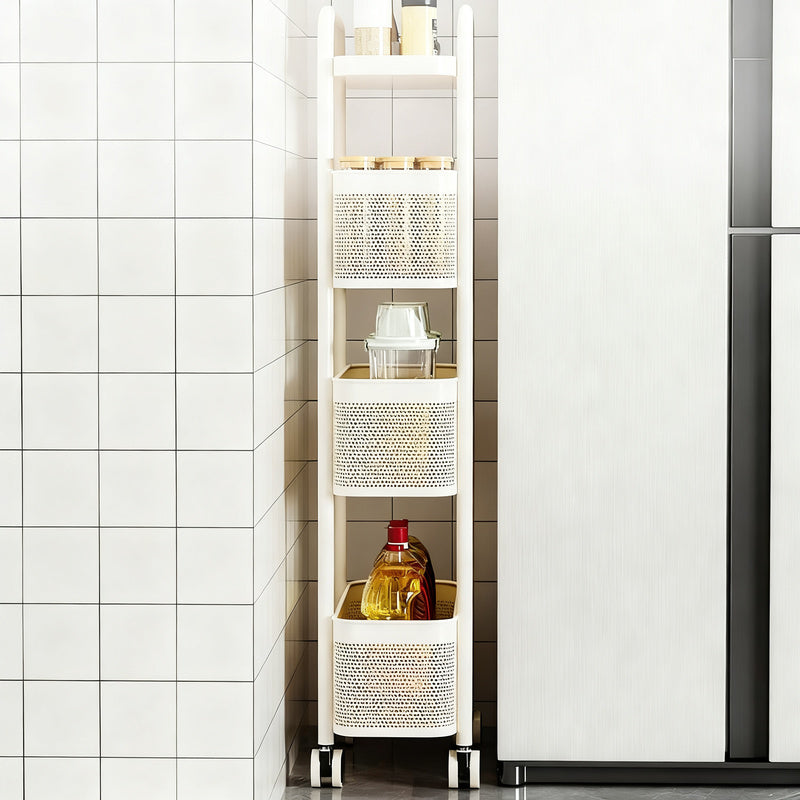 Narrow shelf made of carbon steel, 4 levels, movable