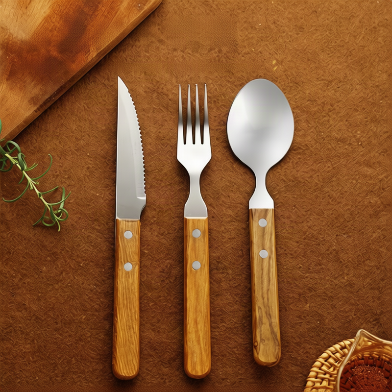Cutlery set 12-piece, stainless steel with wooden handle