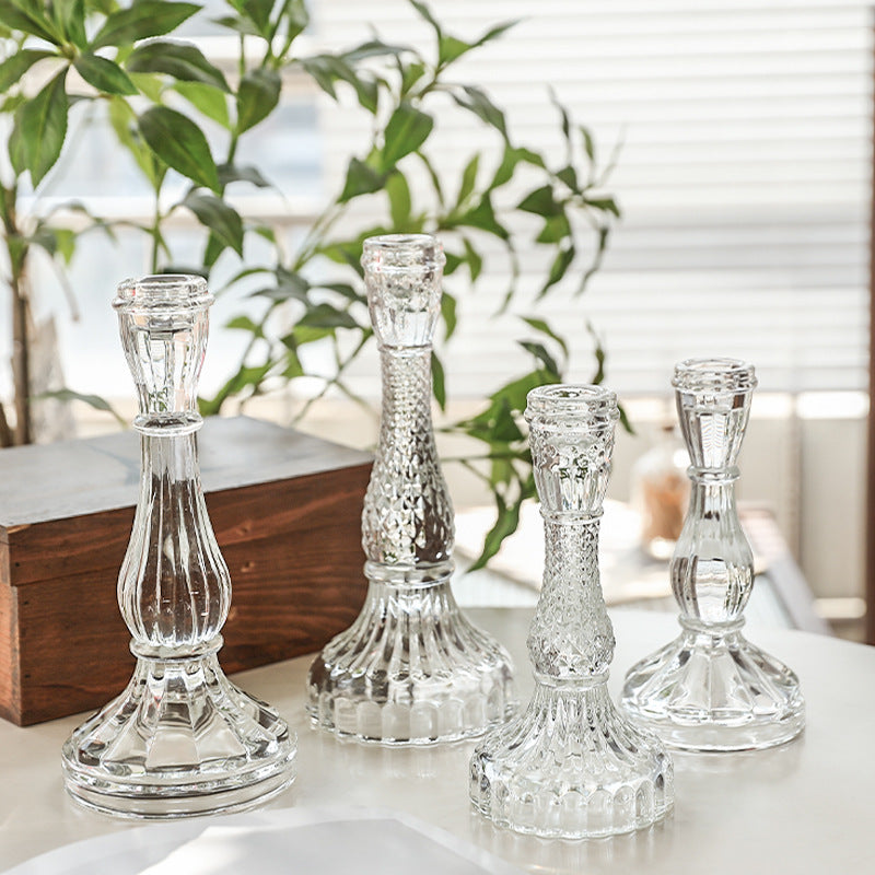 Glass candle holder with crystal cut, European style