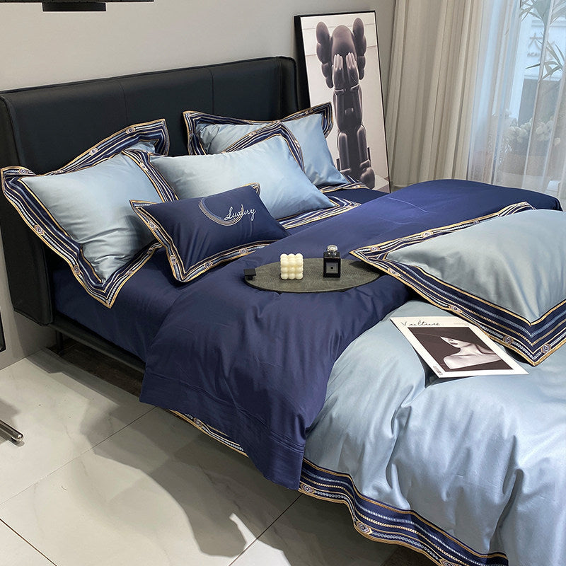 Long-staple cotton bedding, 4-piece, embroidered