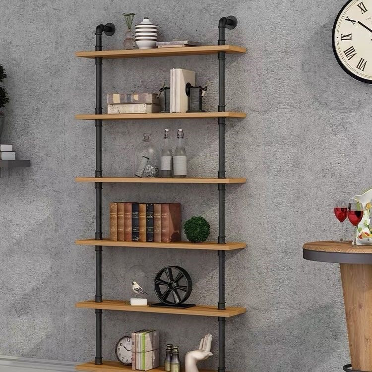 Wooden wall shelf, 140–240 cm, with metal brackets