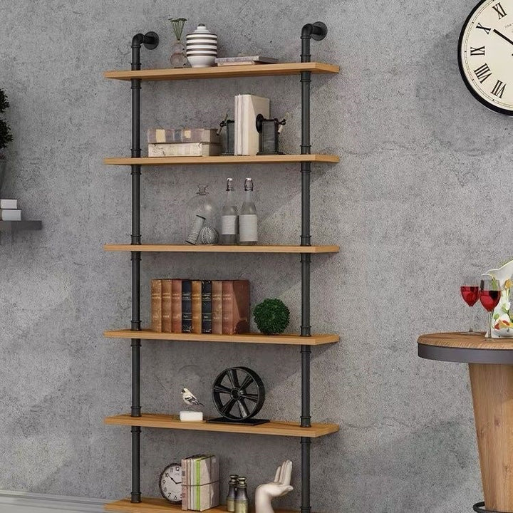Wooden wall shelf, 140–240 cm, with metal brackets