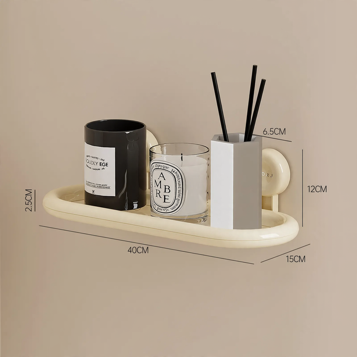 Bathroom wall shelf with suction cup, drainable