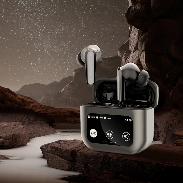 Bluetooth headphones with LCD display and noise cancellation