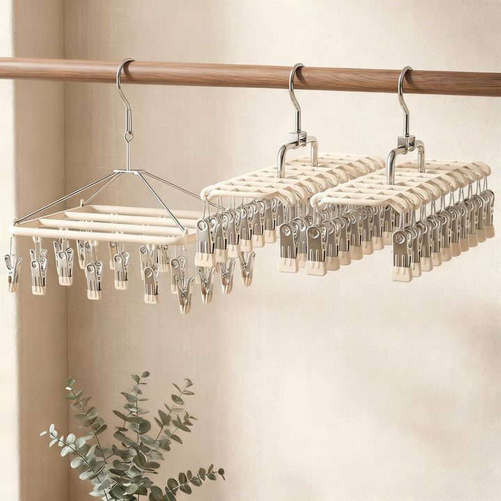 Stainless steel laundry rack with multiple clips