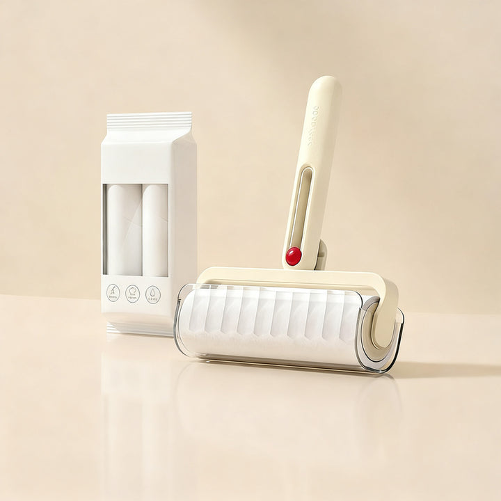 Lint roller with replacement rolls, foldable