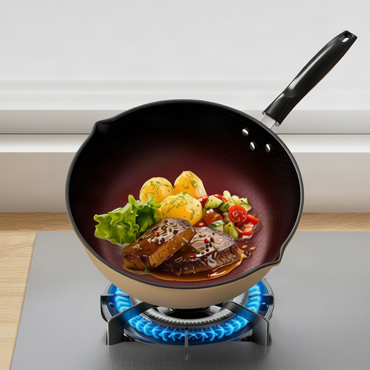 Non-stick frying pan with honeycomb pattern