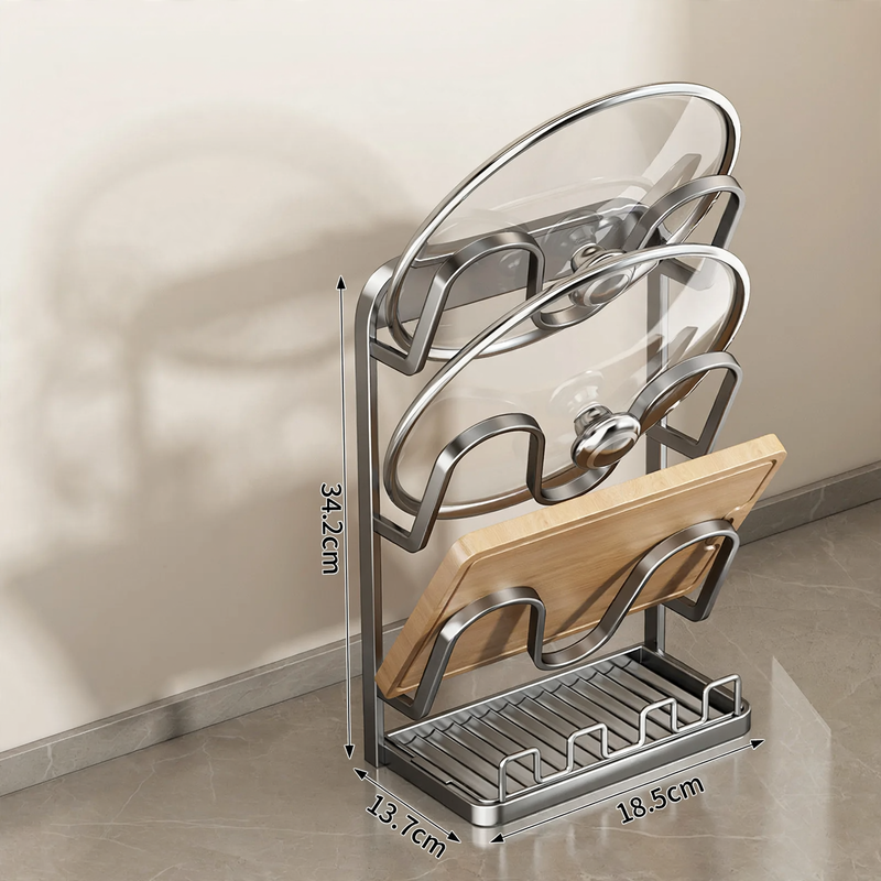 Pot lid and cooking spoon holder, wall and table version