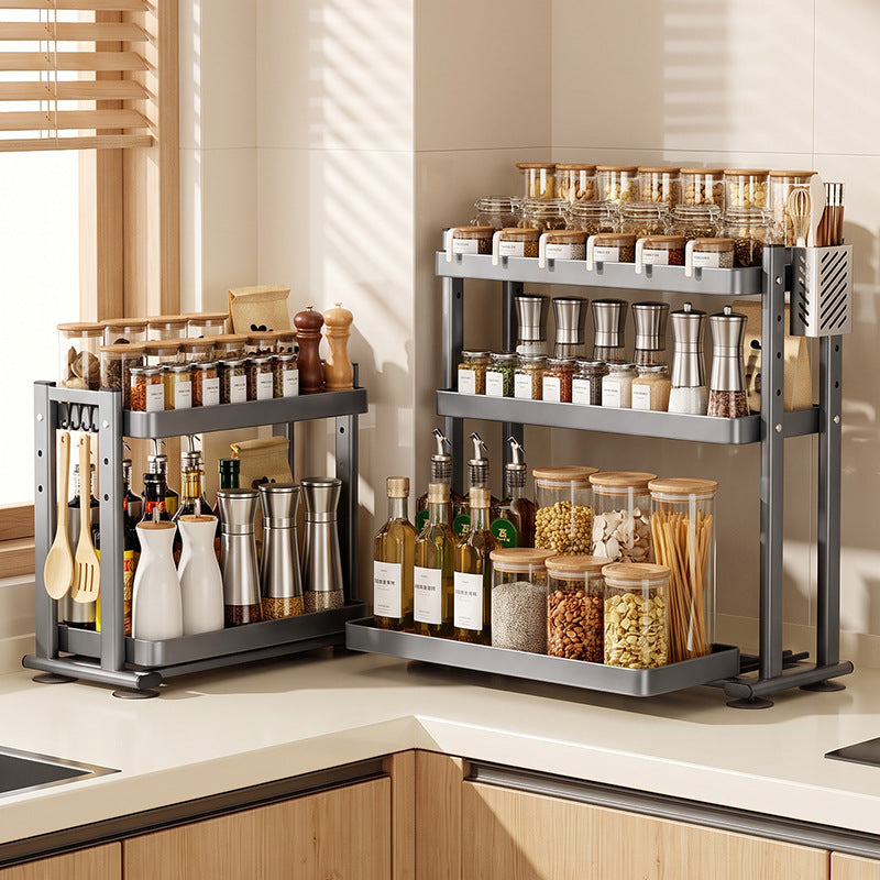 Stainless Steel Kitchen Spice Rack, extendable, two-tier