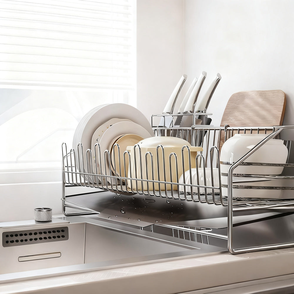 Stainless steel drying rack for dishes and cutlery